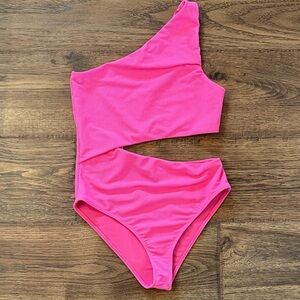 Beach Riot Pink asymmetrical ribbed One-Shoulder Swimsuit